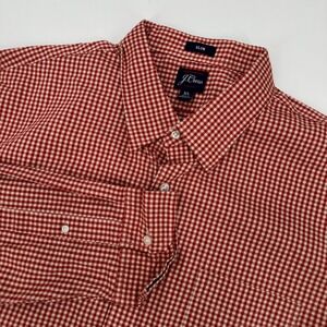 J Crew Mens XL Slim Performance Stretch Gingham Button Down Shirt Red White